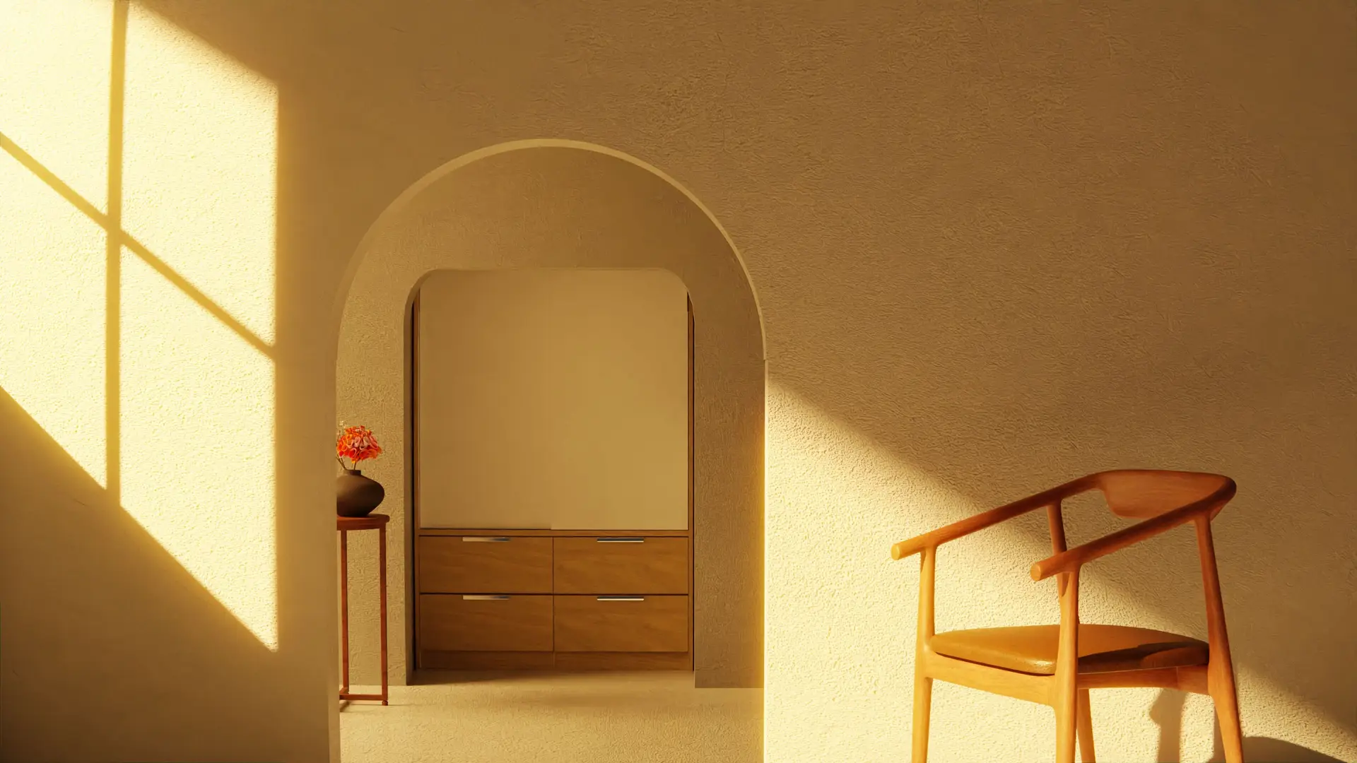 Considered warm minimalist interior joinery and archway